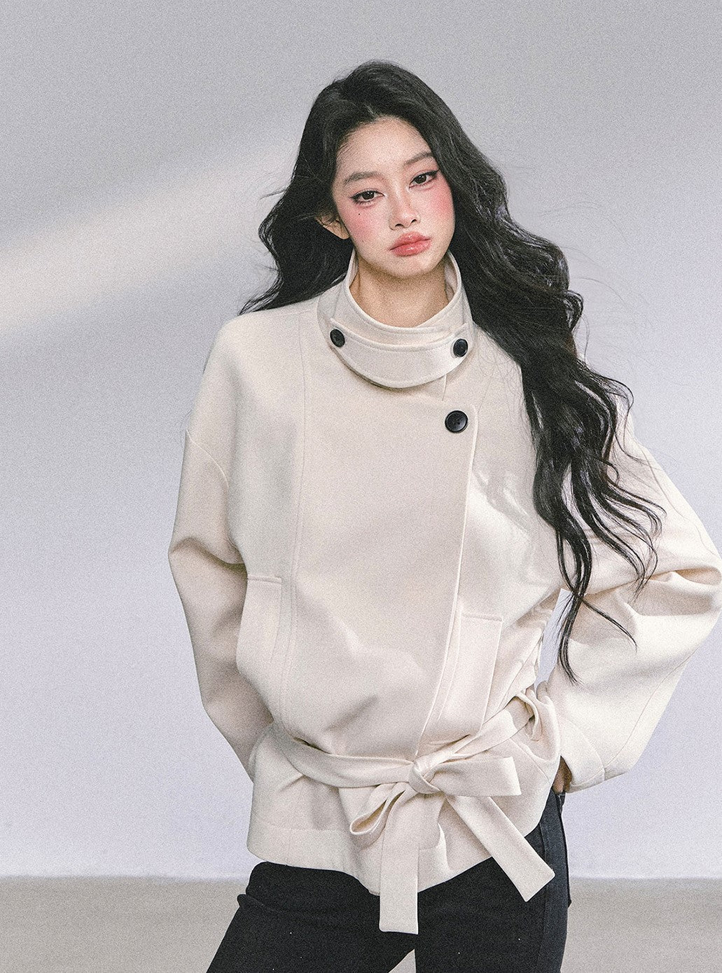 Hepburn Style High Neck Trench Coat DIA0730