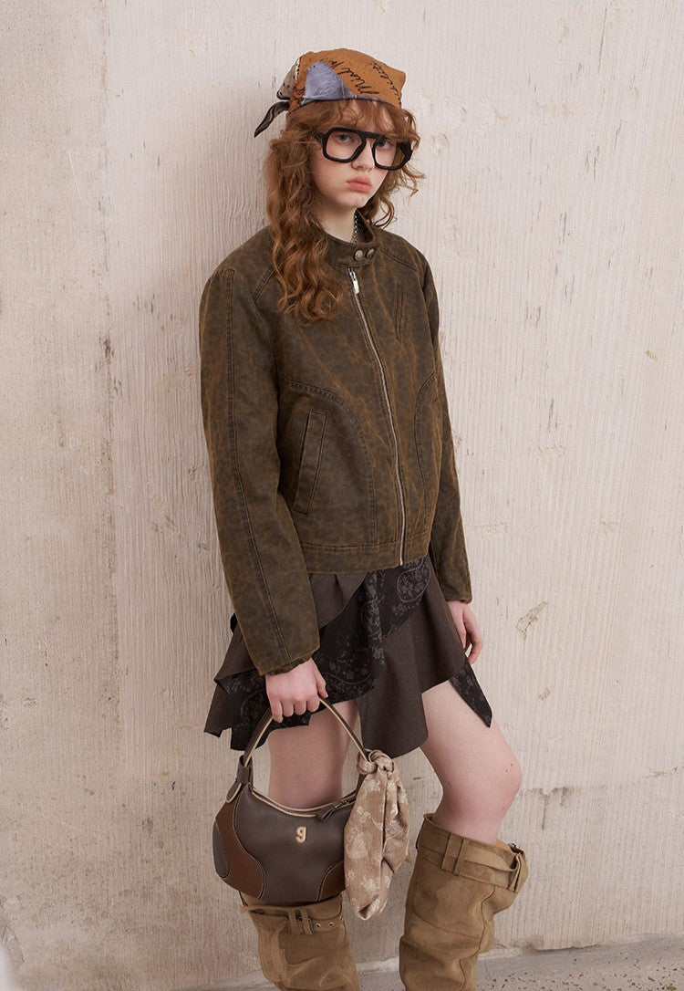 Dark Brown Leopard Print Flight Jacket DID0211