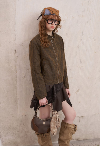 Dark Brown Leopard Print Flight Jacket DID0211