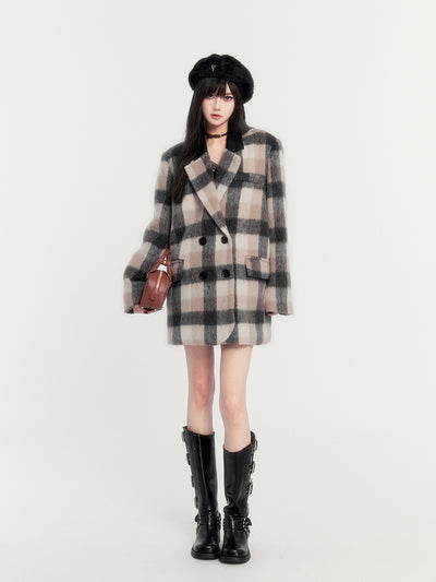 Retro College Style Warm Plaid All-match Woolen Coat VOC0269