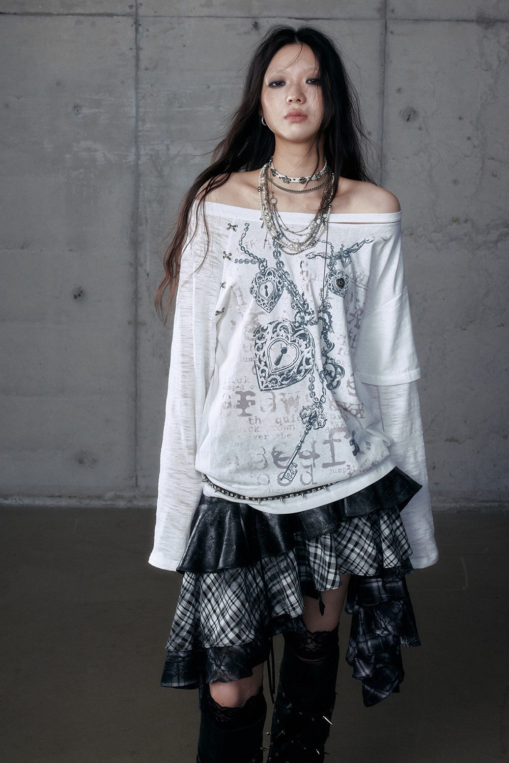 Punk One-shoulder Long-sleeved T-shirt NOR0192