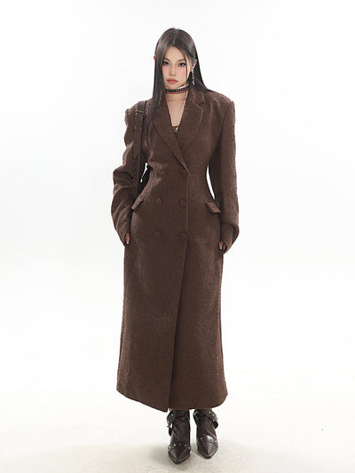 High-end Niche Waist Design Double-breasted Long Coat UNC0158