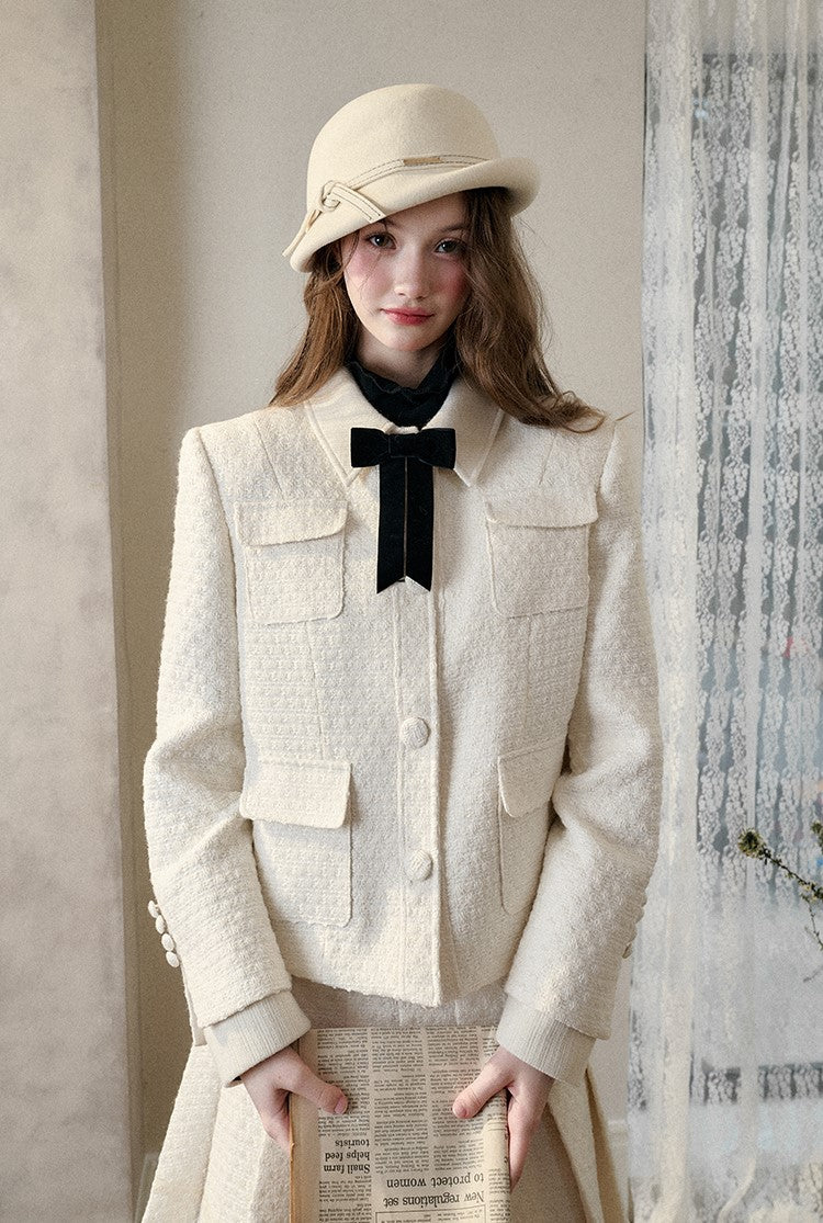 Natural Wool Suit Elegant Jacket/Pleated Skirt GRO0089