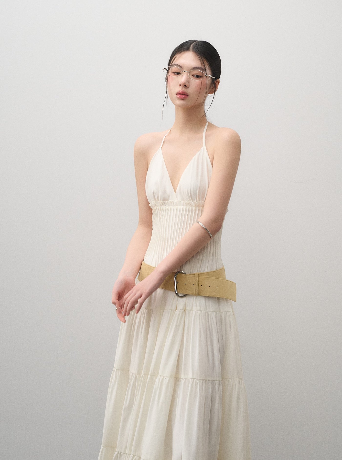 V-neck Halter Neck Suspender Dress LAL0162
