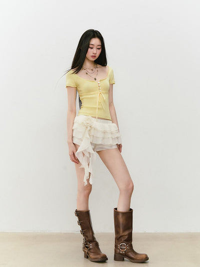 Bow Square Collar T-shirt VIA0305