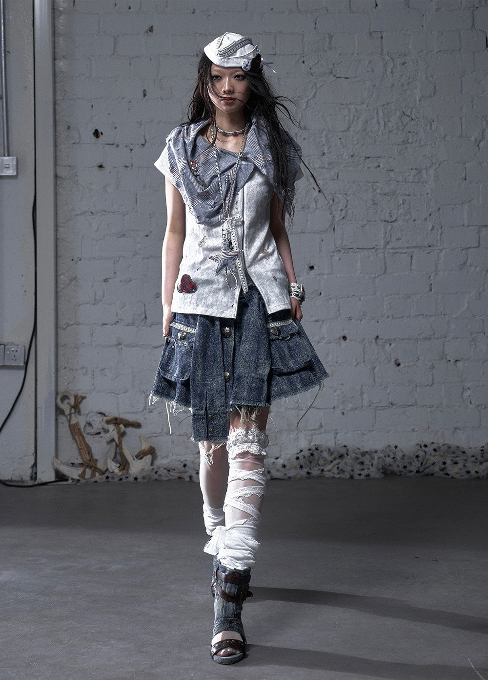 Punk Plaid Scarf Fake Two-piece T-shirt NOR0183