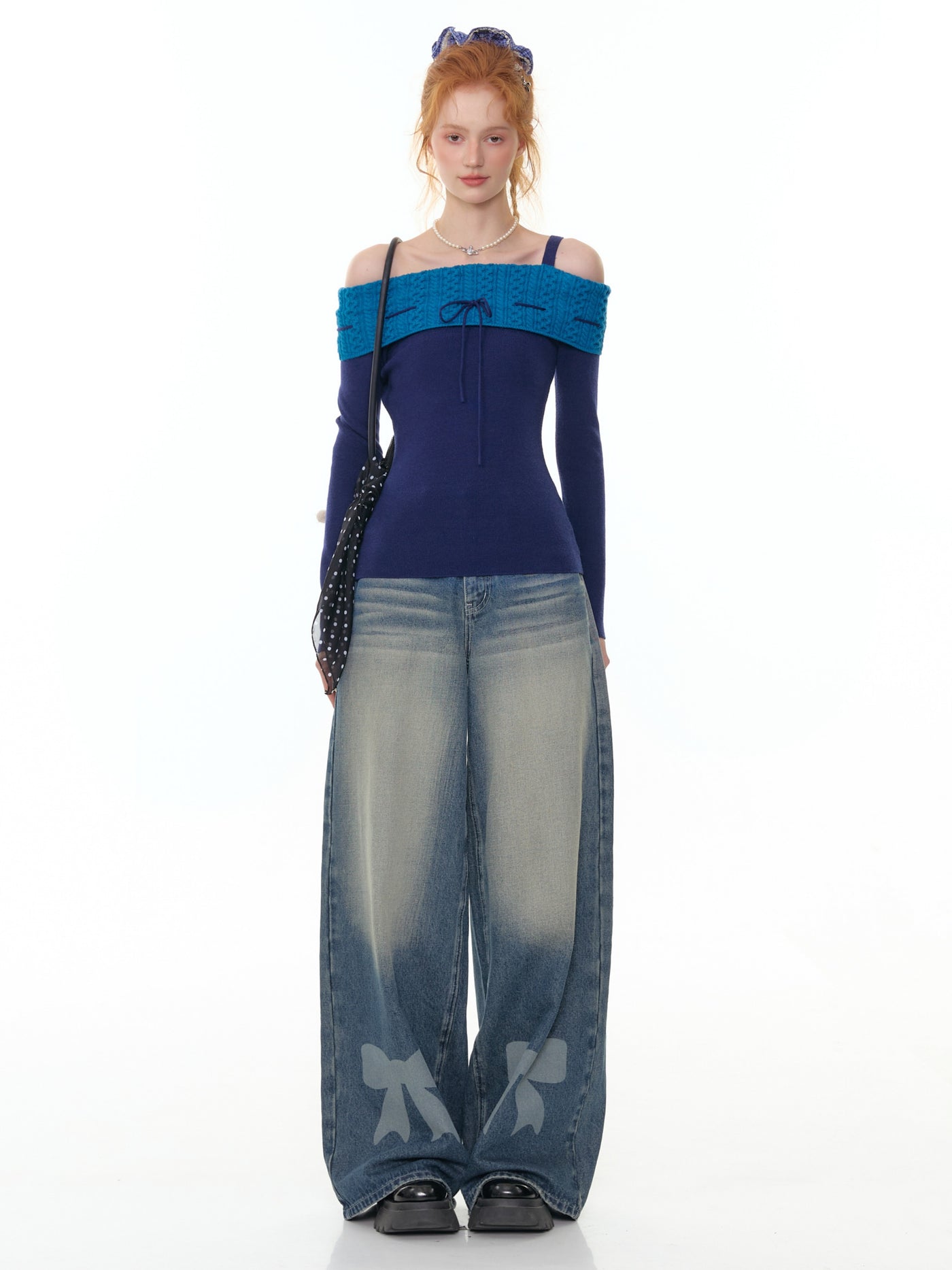 Bow High Waist Wide Leg Jeans ZIZ0304