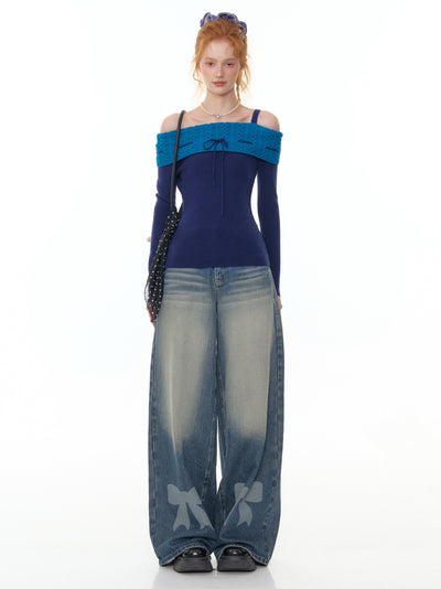 Bow High Waist Wide Leg Jeans ZIZ0304