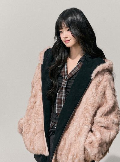 Reversible Hooded Fur Jacket DIA0725