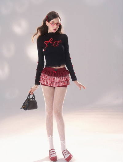 Berry/Ribbon Cake Plaid Short Skirt Pants DIA0192