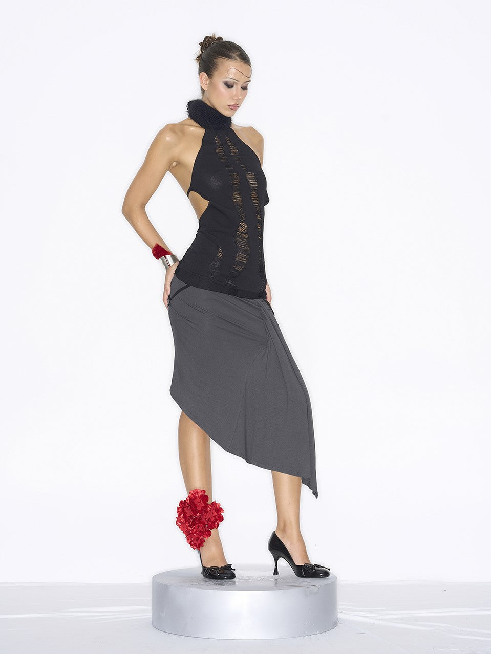 Fur Collar Hollow Halter Neck Dress NOL0070