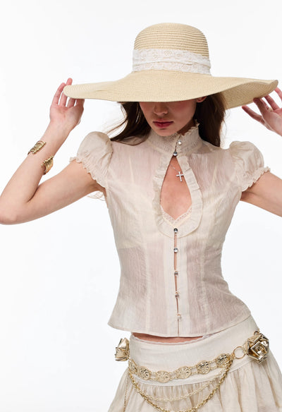 Drop Hollow Lace Shirt/Pleated Skirt 4MU0137