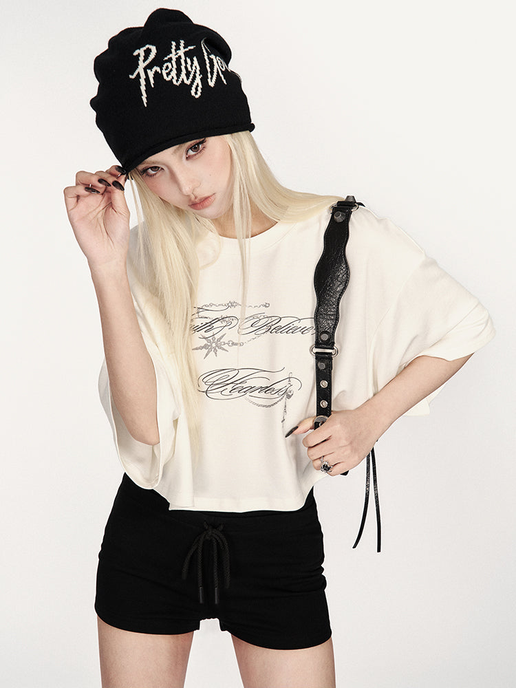 Drop Shoulder Printed Short T-shirt VOC0372