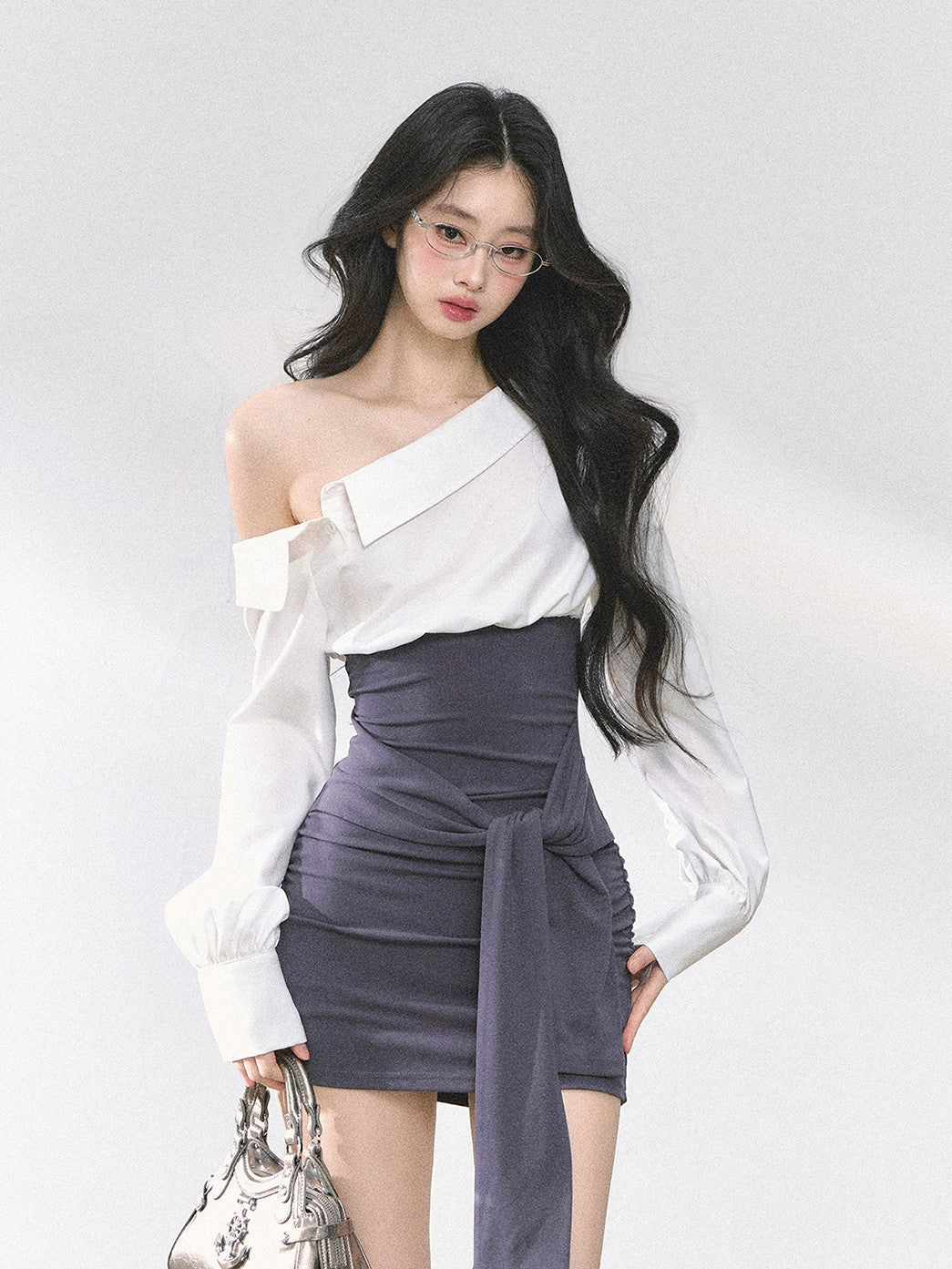 Oblique Shoulder Striped Shirt/Dress DIA0463