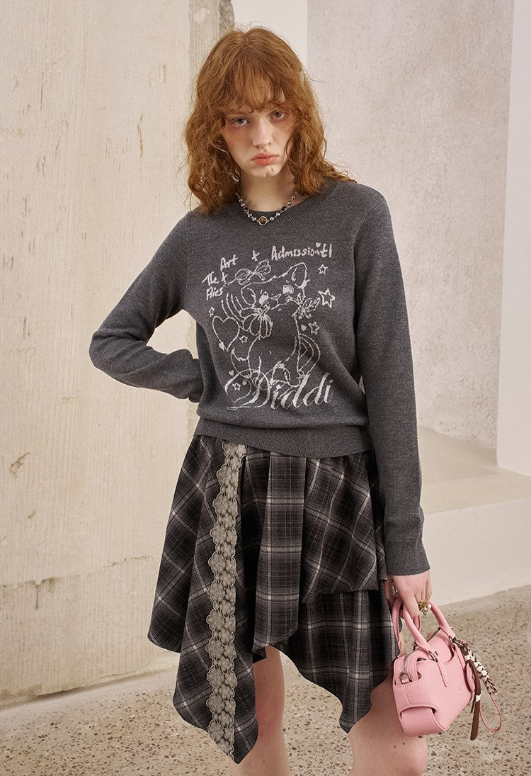 Irregular Plaid Lace Patchwork Skirt DID0225