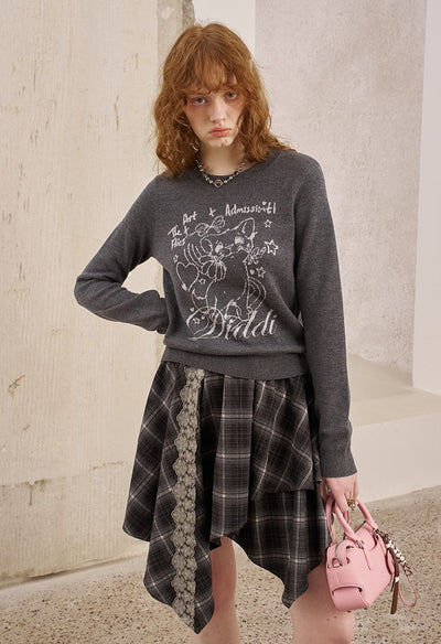 Irregular Plaid Lace Patchwork Skirt DID0225