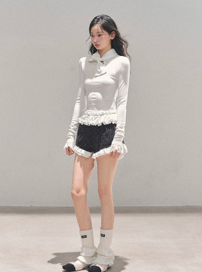 Ruffled Lace Slim T-Shirt DIA0713