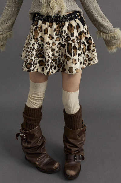 Punk Street Rock Furry Leopard Print Puffy Cake Short Skirt NOR0124