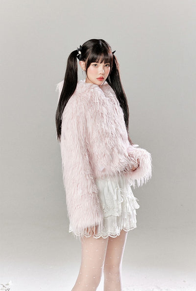 Sweet Style Eco-friendly Fur Loose Short Jacket/Skirt TBI0052