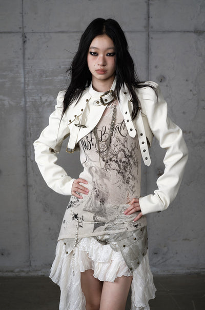 Punk Stand Collar Short Leather Jacket NOR0203