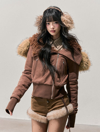 Brown Plush Warm Belt Shorts DIA0769