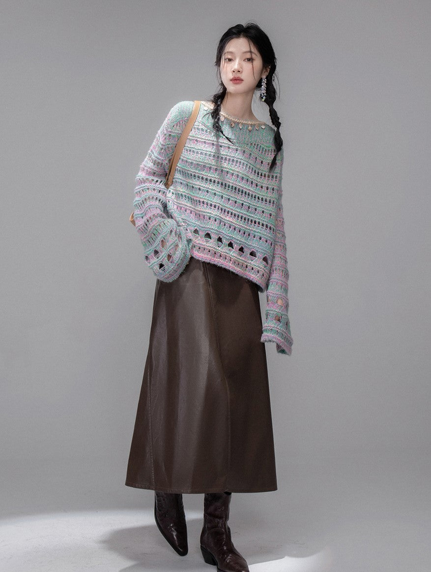 Cherry Pink Shell Chain Hollow Sweater COT0358