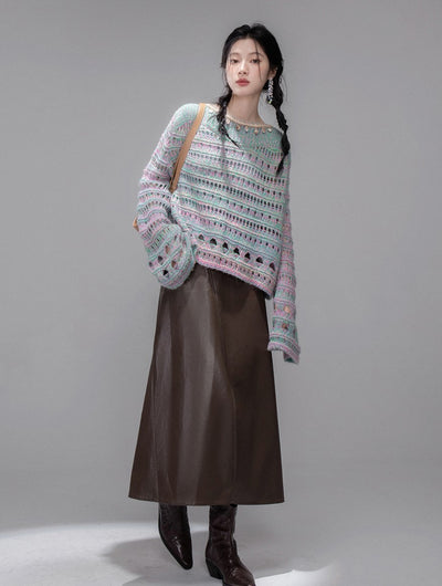 Cherry Pink Shell Chain Hollow Sweater COT0358
