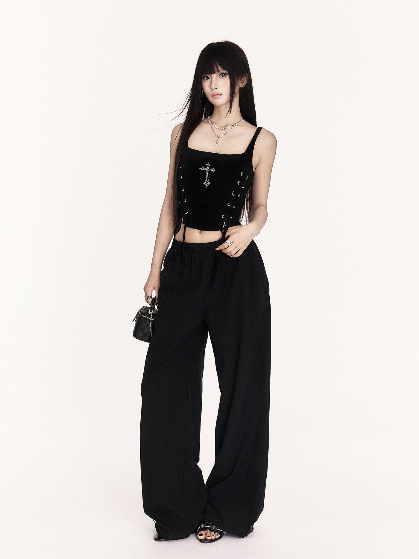 Cross Embroidery Lace-up Camisole VOC0421