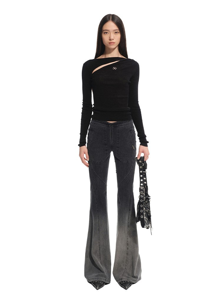 Slanted Hollow Thin Long/Short Sleeve Top NOT0312