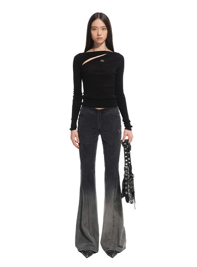 Slanted Hollow Thin Long/Short Sleeve Top NOT0312
