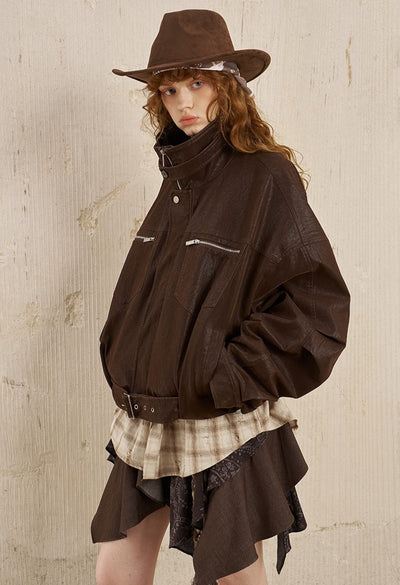 Velvet Loose Motorcycle Leather Jacket DID0241