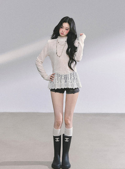 Half Turtleneck Lace Thin Shirt DIA0581