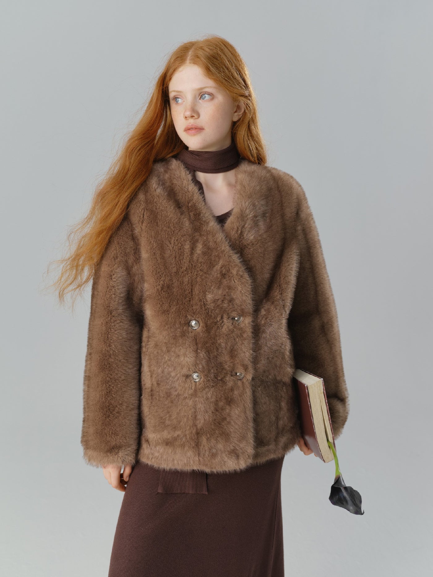 Truffle Lazy Loose Thick Environmentally Friendly Fur Jacket SAL0086