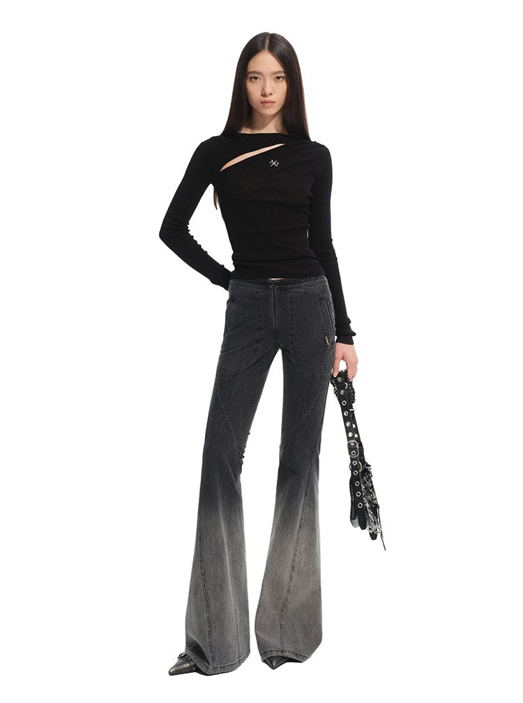 Slanted Hollow Thin Long/Short Sleeve Top NOT0312