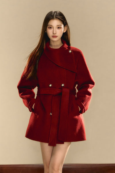 Multi-color Woolen Gold Button Belt Double-sided Coat OSH0074