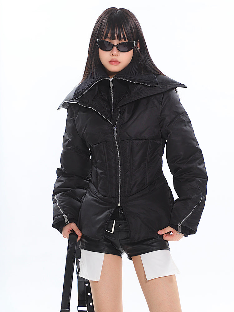 High Collar Large Lapel Splicing Fake Two-piece Slim Down Jacket UNC0187