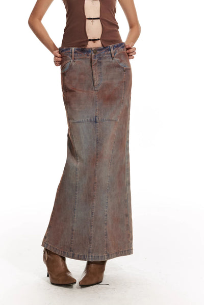 Original Design Washed Old Fishtail Denim Long Skirt 4MU0065