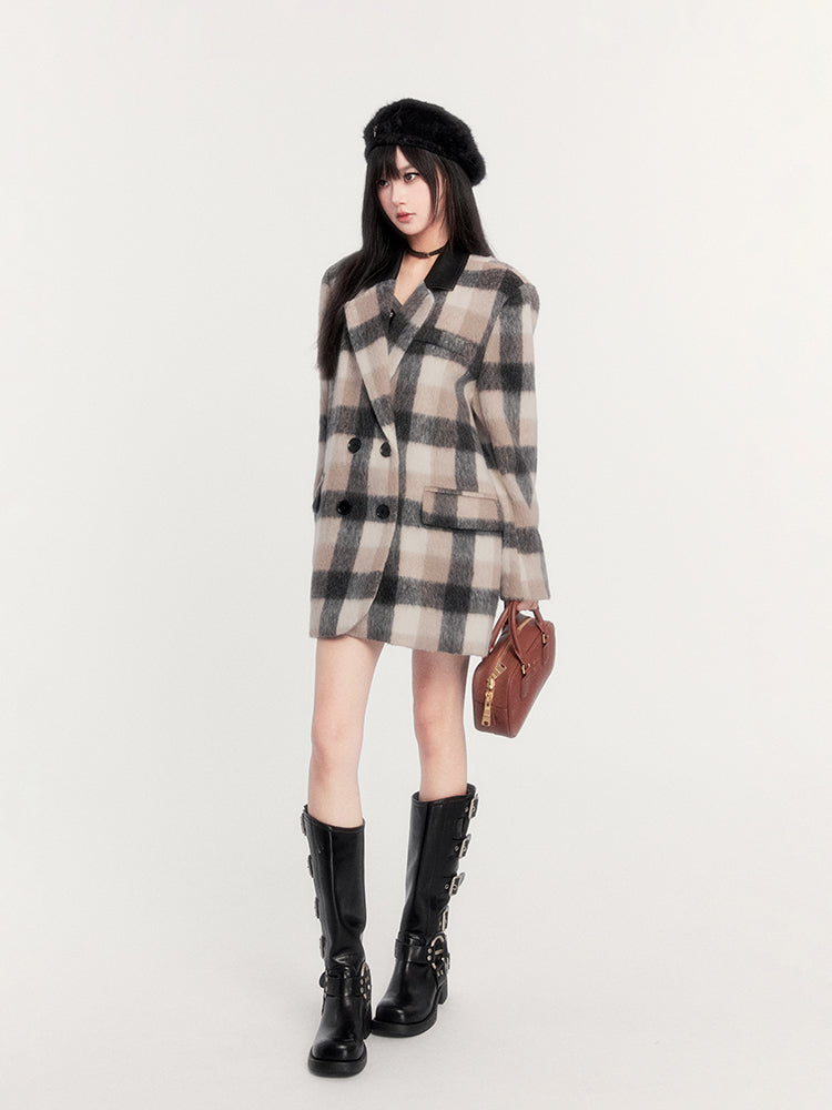 Retro College Style Warm Plaid All-match Woolen Coat VOC0269