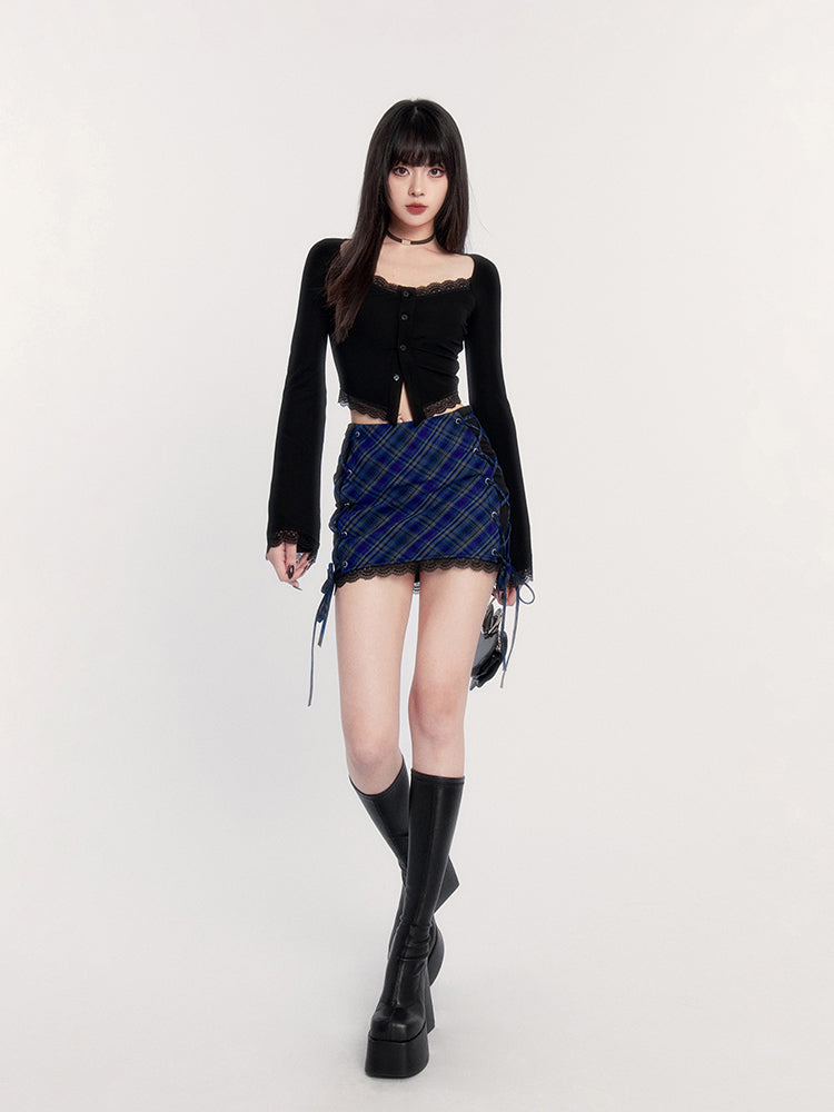 High Waist Plaid Lace Rock Punk Short Skirt VOC0227