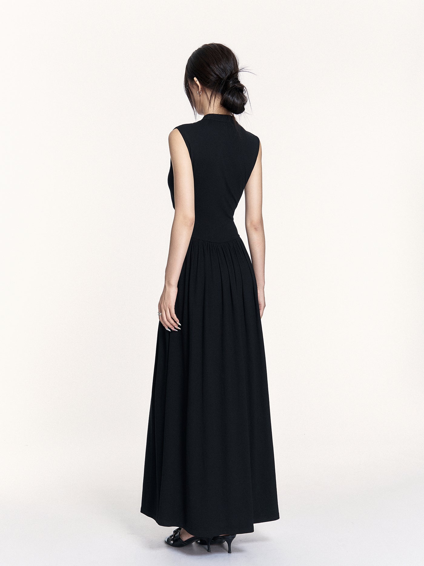Stand Collar Stretch Long Dress VOC0442