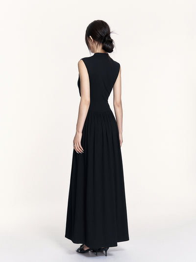 Stand Collar Stretch Long Dress VOC0442