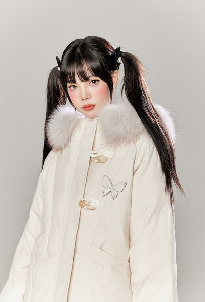 Fur Collar Mid-length Hooded Down Long Coat TBI0049