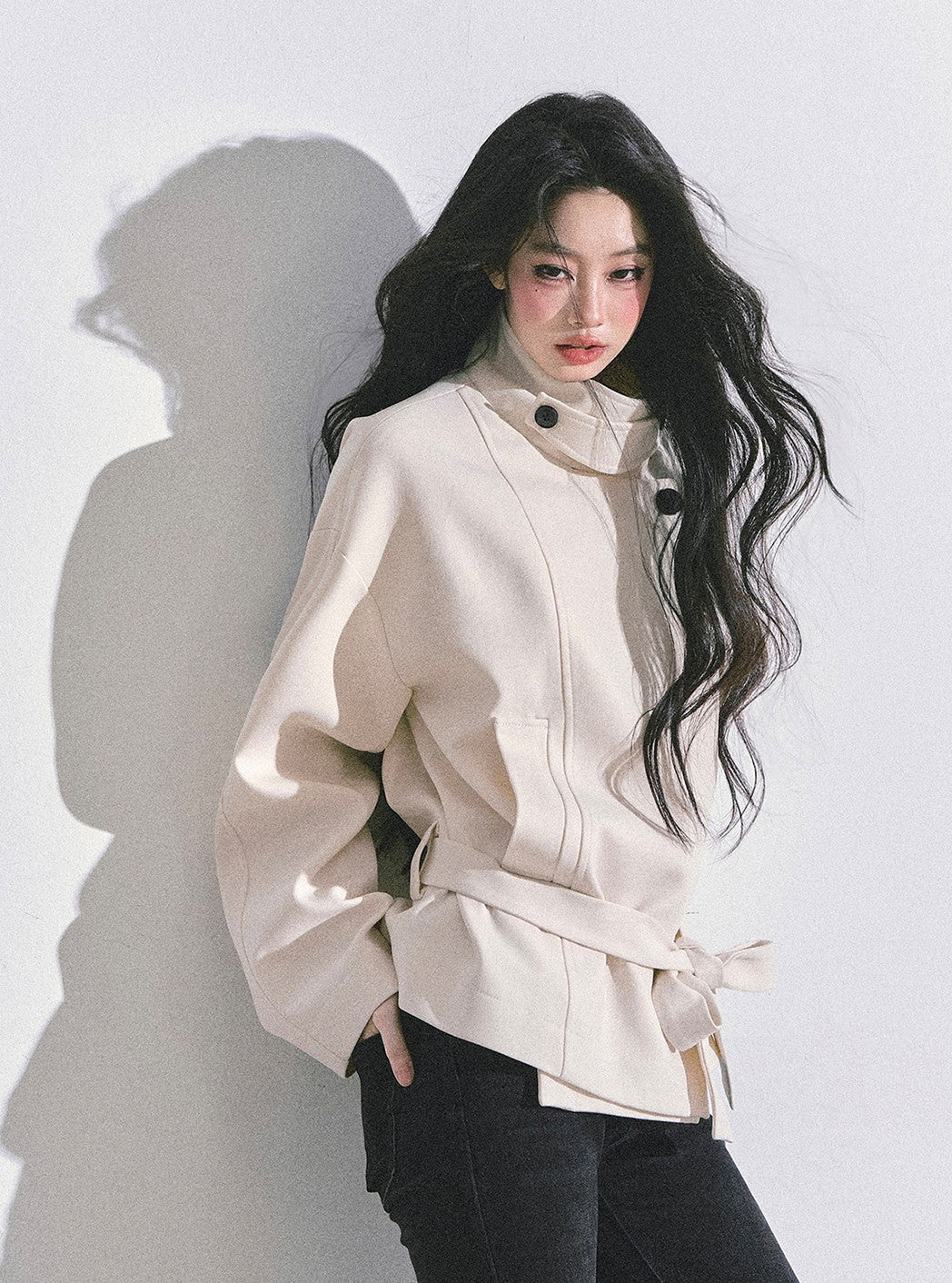 Hepburn Style High Neck Trench Coat DIA0730