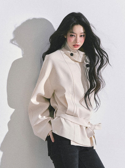 Hepburn Style High Neck Trench Coat DIA0730