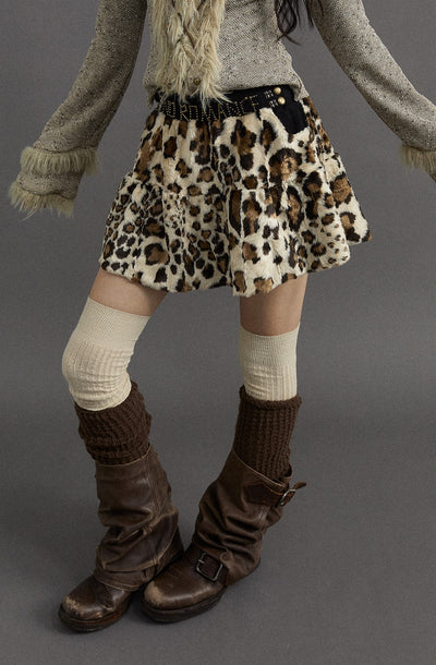 Punk Street Rock Furry Leopard Print Puffy Cake Short Skirt NOR0124