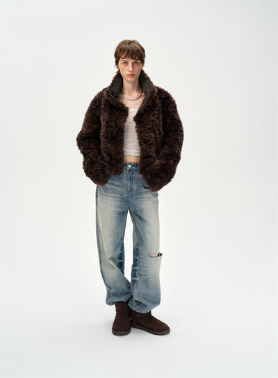 Retro Stand Collar Reversible Fur Jacket CUR0260