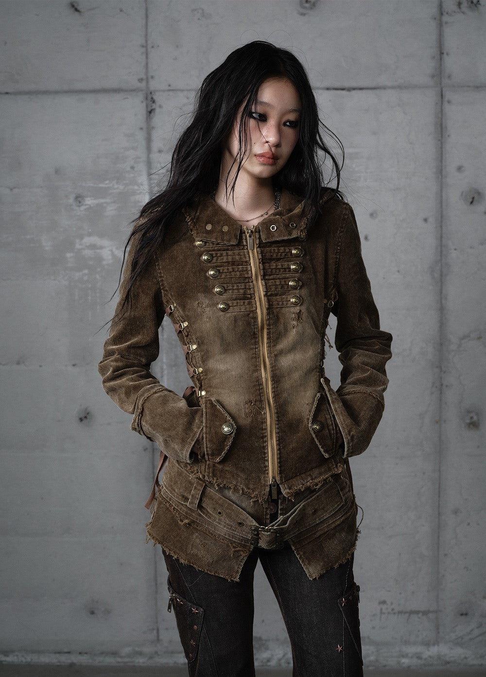 Corduroy Detachable Hooded Jacket NOR0201