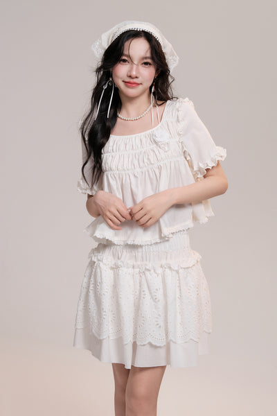 Flower Lace Bow Shirt/Short Skirt AOO0002