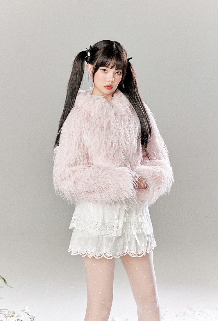 Sweet Style Eco-friendly Fur Loose Short Jacket/Skirt TBI0052