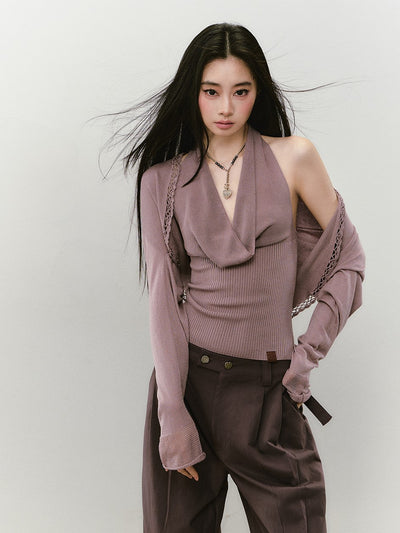 Knitted Swing Collar Top/Cardigan VIA0339